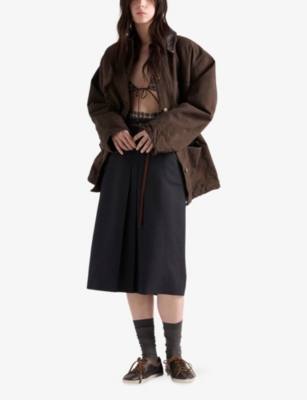 Prada Womens Blue Pleated Mohair And Wool-blend Midi Skirt In Black