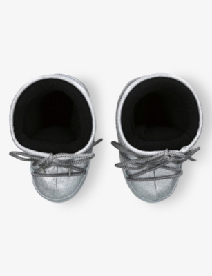 Moon Boot Kids' Icon Glitter-embellished Woven Snow Boots Silver Eur 27 / 9 Uk In Silver