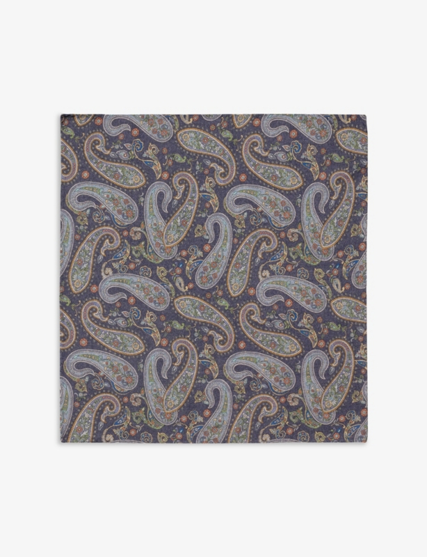 Geometric-Print Two-Face Wool Pocket Square