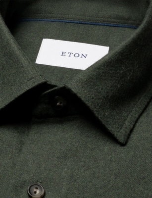 ETON: Solid Flannel Casual-Fit Long-Sleeve Cotton Shirt