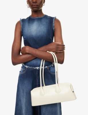 Osoi Womens Cream Boat Wide Leather Shoulder Bag In White
