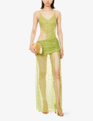 JADED LONDON: Stellar Bead-Embellished Mesh Maxi Dress