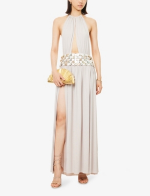 Jaded London Womens Stone Oryx Shell-embellished Stretch-jersey Maxi Dress In Gray