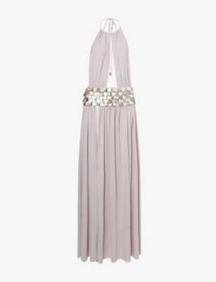 Jaded London Womens Stone Oryx Shell-embellished Stretch-jersey Maxi Dress In Gray