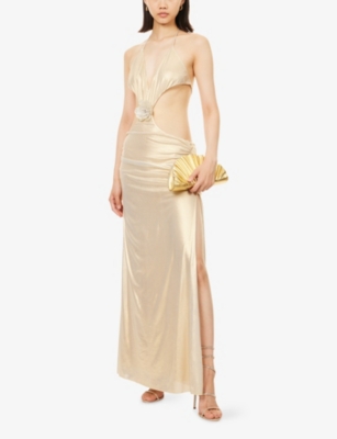 Jaded London Womens Multi Gold Vida Halterneck Woven Maxi Dress In Gold