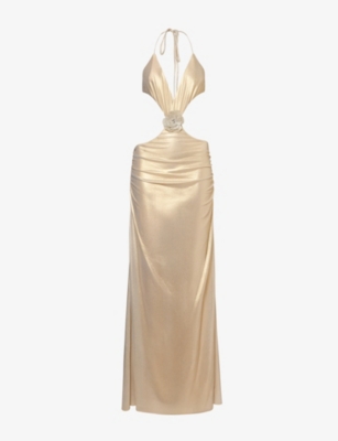 Jaded London Womens Multi Gold Vida Halterneck Woven Maxi Dress In Gold