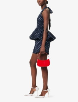Odd Muse Womens Navy Polka Dot Polka-dot Peplum Woven Top In Blue