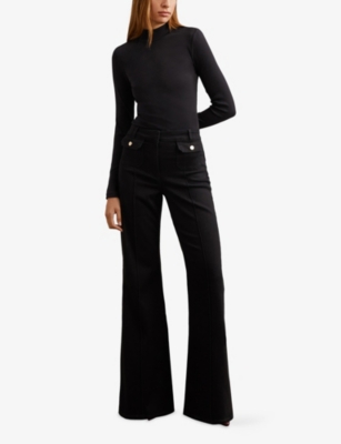 Reiss Womens Ria Flared Slim-fit Stretch-denim Jeans Black In Black