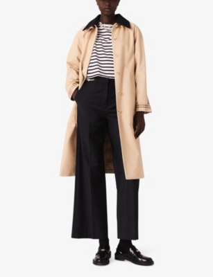 Maje Womens Beige Corduroy-collar Checked-cuffs Cotton Trench Coat In Neutral