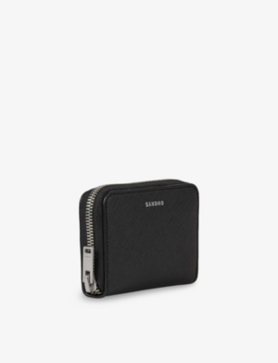 Sandro Mens Black Zippd Cord Leather Wallet In Black