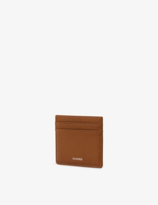 Sandro Mens Cognac Logo-embossed Leather Card Holder In Brown