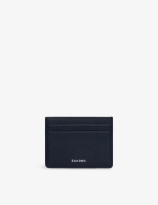 Sandro Mens Navy Blue Logo-embossed Leather Card Holder