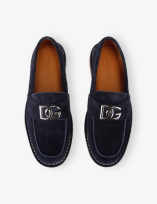 Dolce & Gabbana Dg Logo Suede Loafers In Blue