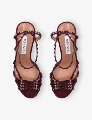 Aquazzura 90mm Embellished Scalloped-edges Heeled Sandals In Burgundy