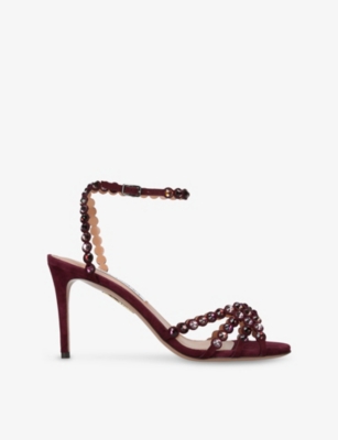 Aquazzura 90mm Embellished Scalloped-edges Heeled Sandals In Burgundy