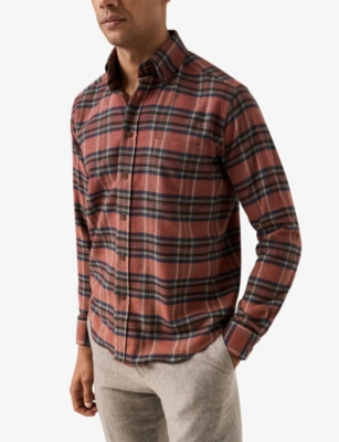 Eton Mens Red Check Signature Slim-fit Cotton Flannel Shirt In Brown