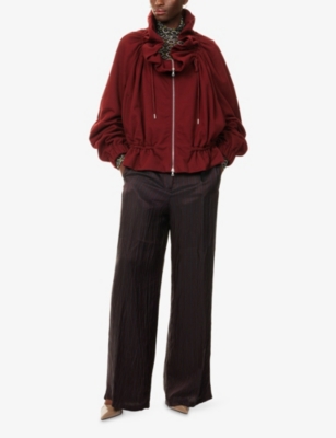 Dries Van Noten Womens Ruby Ruffled Raglan-sleeves Cotton-jersey Jacket In Red