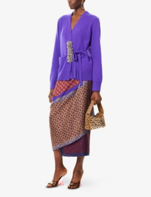 DRIES VAN NOTEN: Crystal-Embellished Wrap Cashmere Cardigan