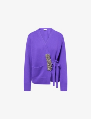 DRIES VAN NOTEN: Crystal-Embellished Wrap Cashmere Cardigan