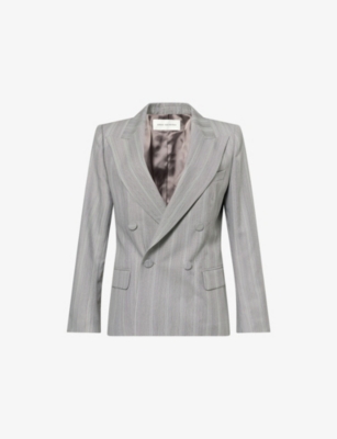 Dries Van Noten Womens Green Striped Peak-lapels Wool-blend Blazer In Gray