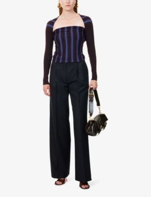 Dries Van Noten Womens Burgundy Striped Cropped Wool Top In Blue