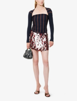 Dries Van Noten Womens Navy Striped Cropped Wool Top In Blue