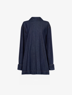Dries Van Noten Womens Indigo Bow-embellished Relaxed-fit Denim Blouse In Blue