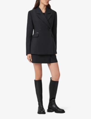 Allsaints Womens Black Mimmie Double-breasted Stretch Wool-blend Blazer In Black