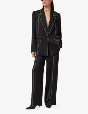 Allsaints Womens Black Theah Single-breasted Woven Blazer In Black