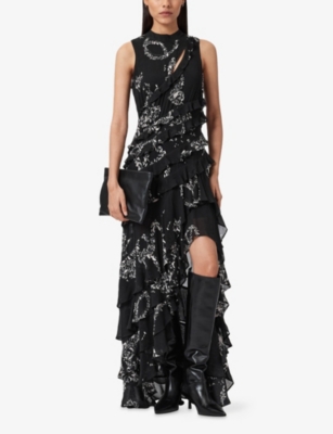 Allsaints Womens Flight Black Cady Sleeveless Woven Maxi Dress In Black