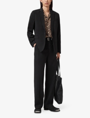 Allsaints Mens Faded Black Rebel Peak-lapel Single-breasted Stretch Cotton-blend Blazer In Black