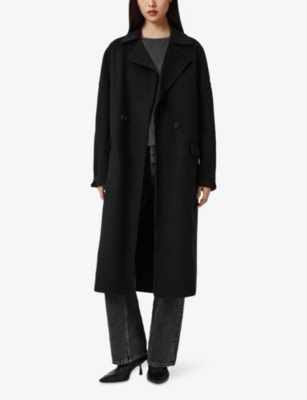 Allsaints Womens Black Sellma Notched-lapel Wool Blend Coat In Black