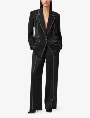 Allsaints Womens Black Theah Wide-leg Mid-rise Woven Trousers In Black