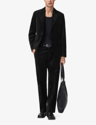 Allsaints Mens Black Saga Single-breasted Cotton Blazer In Black