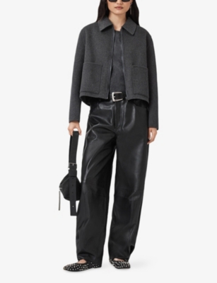 Allsaints Womens Charcoal Grey Seannah Regular-fit Zip-up Wool-blend Jacket In Gray