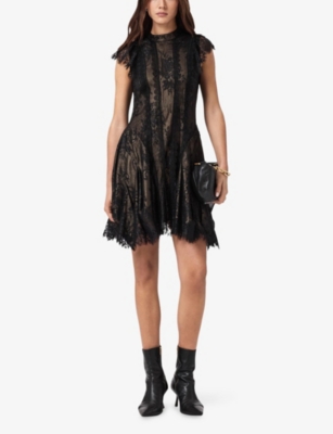 ALLSAINTS: Fleur High-Neck Lace Mini Dress