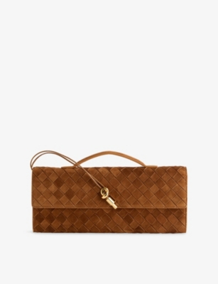Bottega Veneta Womens Amber-m Brass Andiamo Intrecciato Leather-suede Clutch  Bag