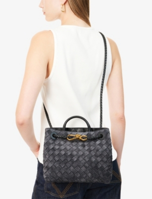 Bottega Veneta Womens Graphite-mb-graphite Andiamo Small Intrecciato Leather-suede Shoulder Bag