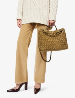 Bottega Veneta Womens Mud-m Brass-mud Andiamo Medium Suede Tote Bag