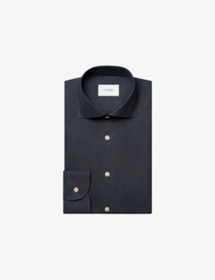 Eton Mens Dark Blue Micro-check Signature Regular-fit Flannel Shirt In Blue