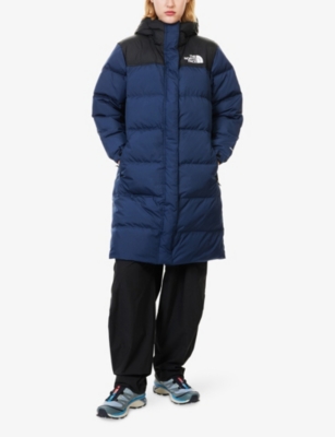 The North Face Womens  Nuptse Embroidered-logo Padded Parka Coat In Blue