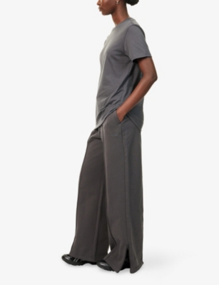 The North Face Womens Anthracite Grey Dome Wide-leg Cotton-jersey Jogging Bottoms Xl In Gray