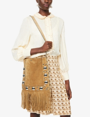 Valentino Womens Havana Beige Nellcôte Suede Shoulder Bag In Brown