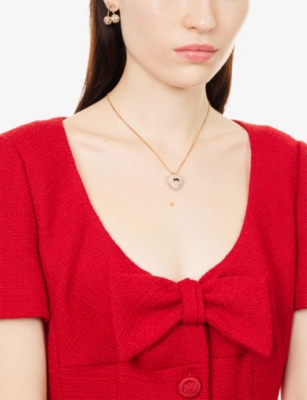 Valentino Womens Oro Nero Crystal Coeur Royal Metal And Enamel Necklace In Gold