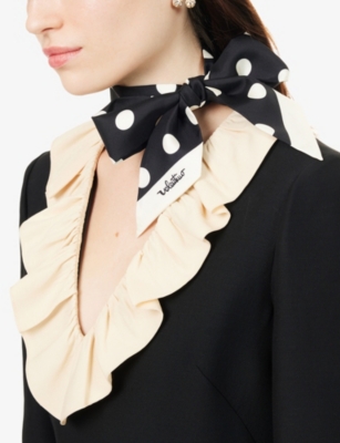 Valentino Womens Nero Burro Polka-dot Thin Silk Scarf In Black