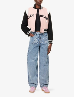 ICECREAM: Drippy Crop Woven Varsity Jacket