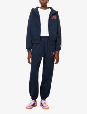 Icecream Womens Navy Cone Embroidered Crop Zip Cotton-jersey Hoody In Blue