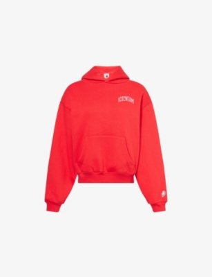 Icecream Womens Red College Crop Logo-print Cotton-jersey Hoody