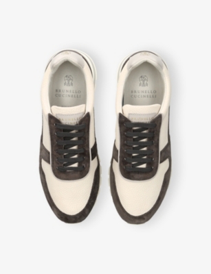 Brunello Cucinelli Flat Sole Leather Sneakers With Suede Insert In White