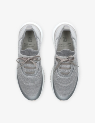 Brunello Cucinelli Mens Grey Sportiv Knitted Trainers In Gray